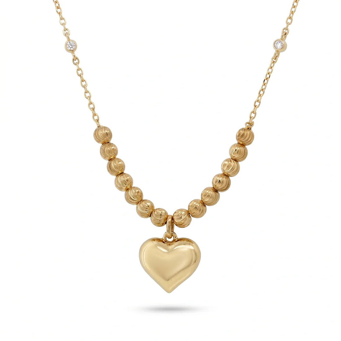 Puffed Heart Beaded Pendant Necklace in 925 Sterling Silver | Modern Heart Charm Necklace