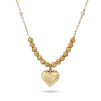 Puffed Heart Beaded Pendant Necklace in 925 Sterling Silver | Modern Heart Charm Necklace
