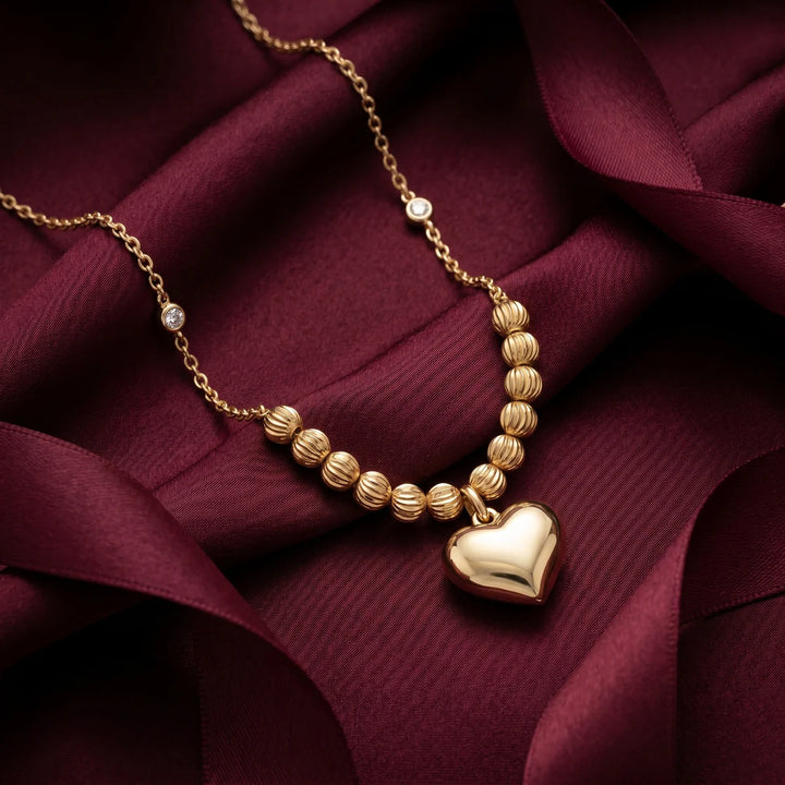 Puffed Heart Beaded Pendant Necklace in 925 Sterling Silver | Modern Heart Charm Necklace