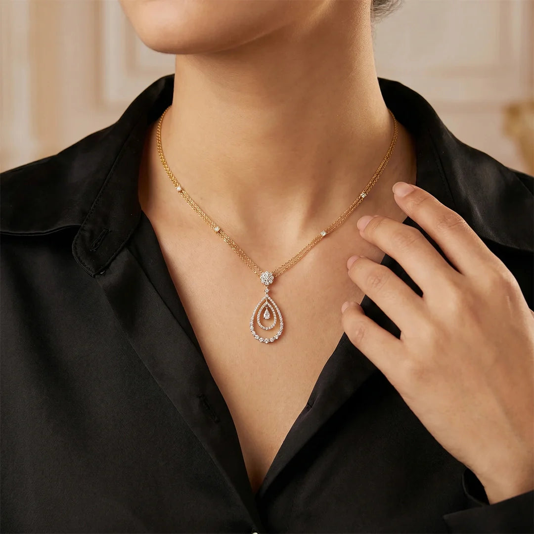 925 Sterling Silver Statement Teardrop Necklace | Gold Plated Women's Pendant