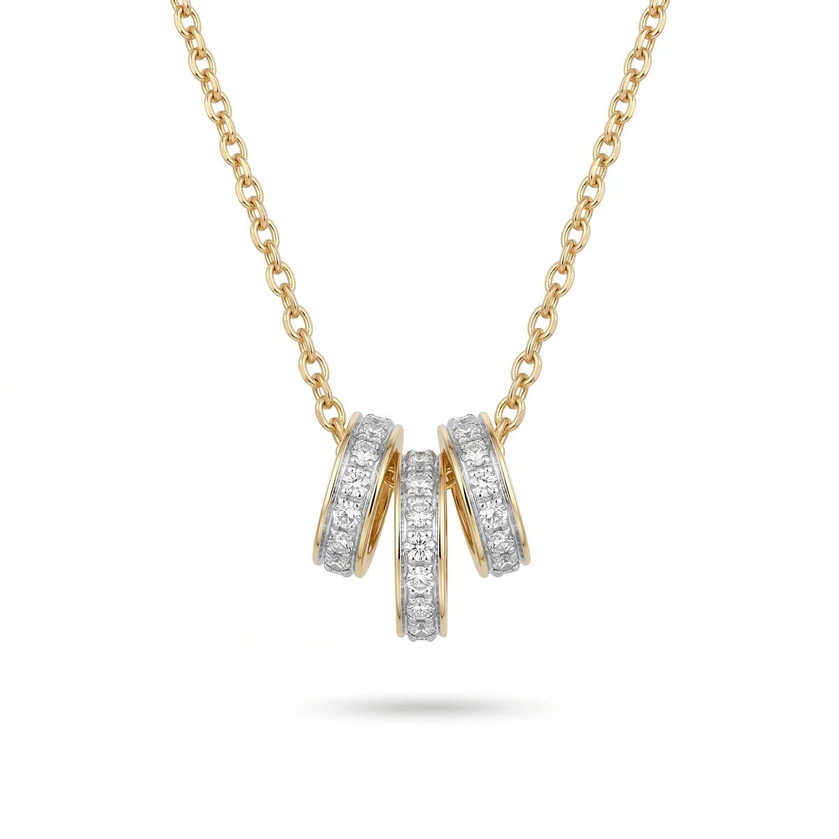 Triple Diamond Hoop Pendant Necklace in 925 Sterling Silver | Interlocking Circle Necklace
