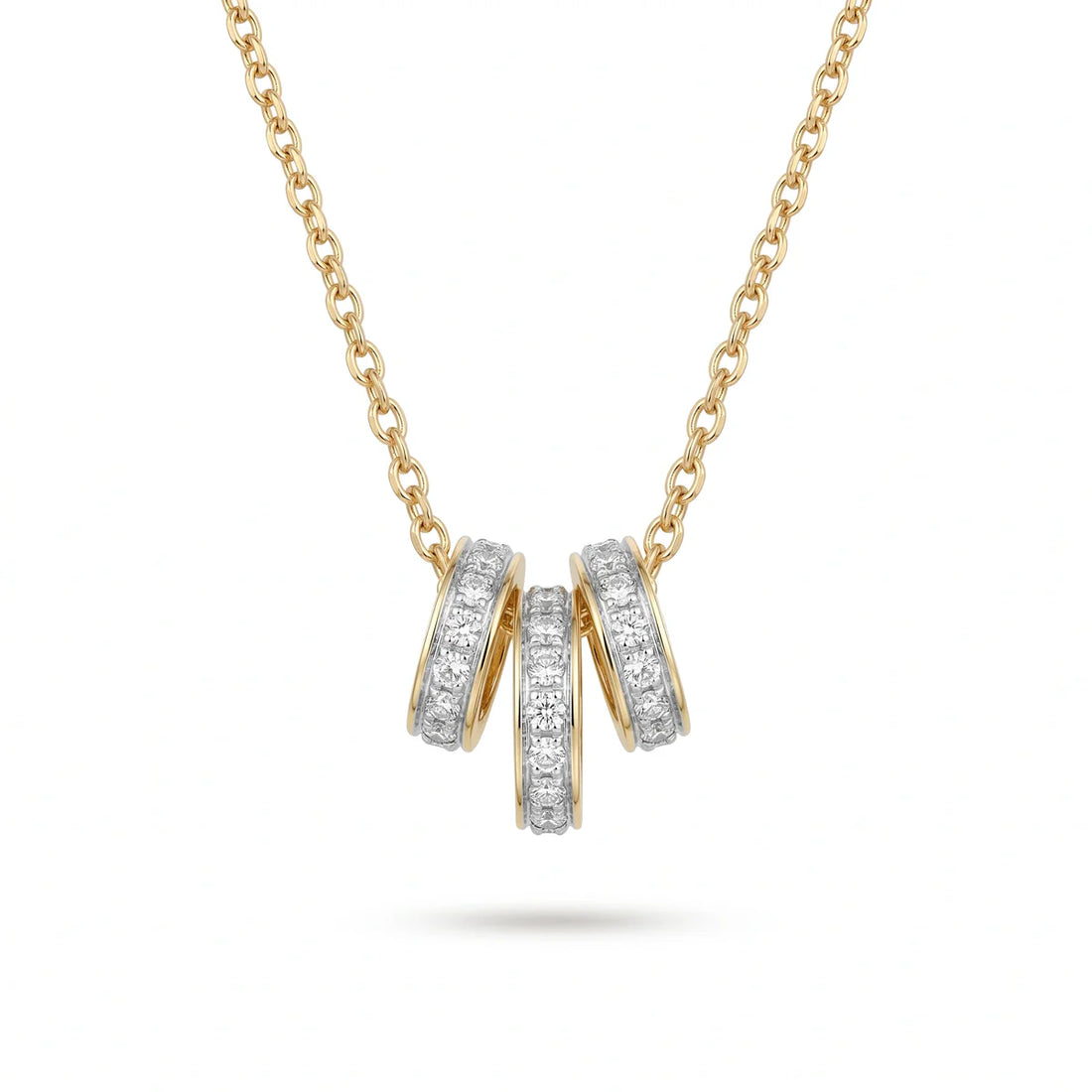 Triple Diamond Hoop Pendant Necklace in 925 Sterling Silver | Interlocking Circle Necklace