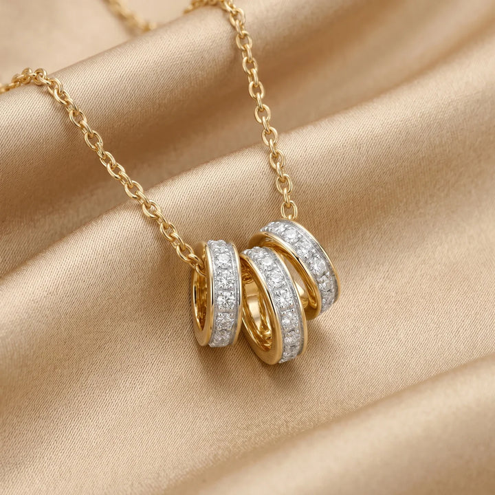 Triple Diamond Hoop Pendant Necklace in 925 Sterling Silver | Interlocking Circle Necklace
