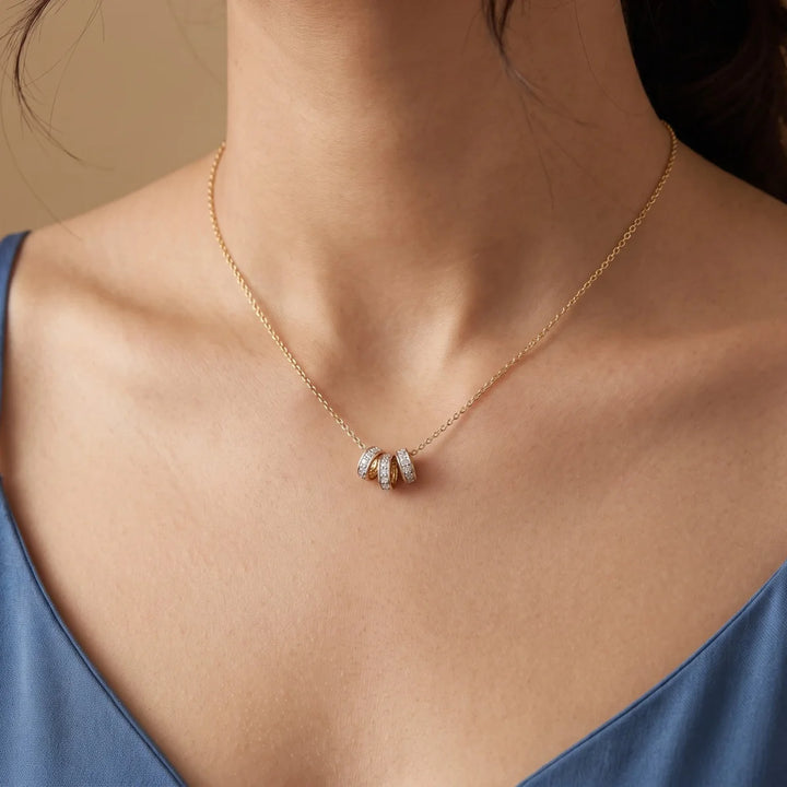 Triple Diamond Hoop Pendant Necklace in 925 Sterling Silver | Interlocking Circle Necklace