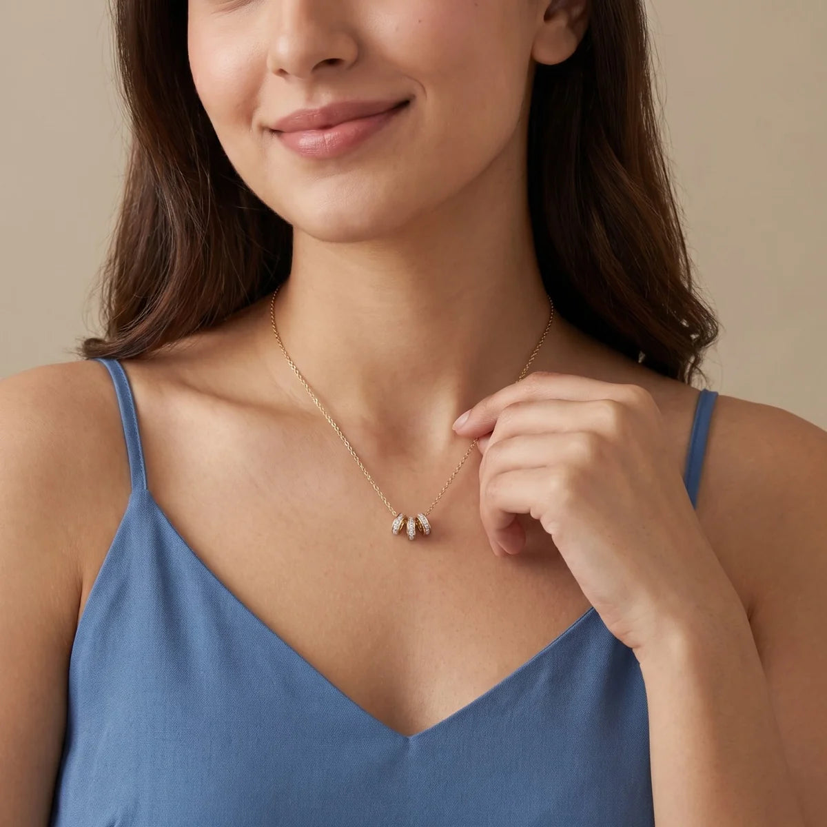 Triple Diamond Hoop Pendant Necklace in 925 Sterling Silver | Interlocking Circle Necklace