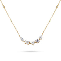 Mixed Cut Diamond Journey Necklace in 925 Sterling Silver – Marquise, Emerald & Heart Stone Station Necklace