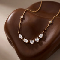 Mixed Cut Diamond Journey Necklace in 925 Sterling Silver – Marquise, Emerald & Heart Stone Station Necklace