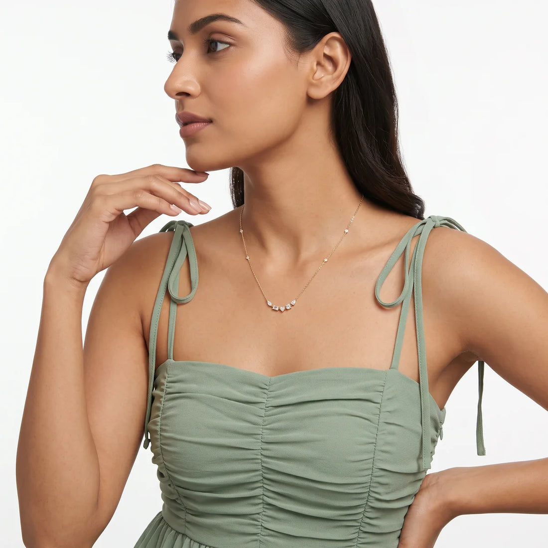 Mixed Cut Diamond Journey Necklace in 925 Sterling Silver – Marquise, Emerald & Heart Stone Station Necklace