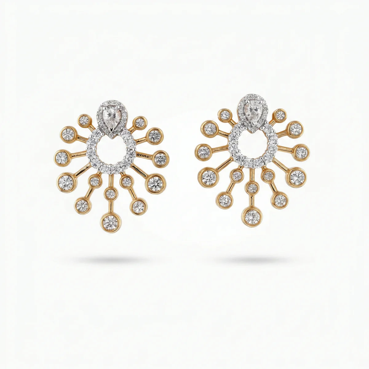 Pear Halo Diamond Sunburst Stud Earrings in 925 Sterling Silver | Elegant Statement Earrings