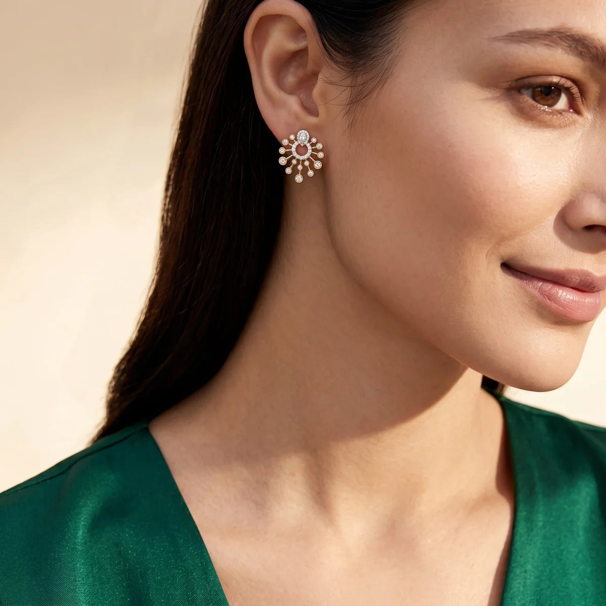 Pear Halo Diamond Sunburst Stud Earrings in 925 Sterling Silver | Elegant Statement Earrings