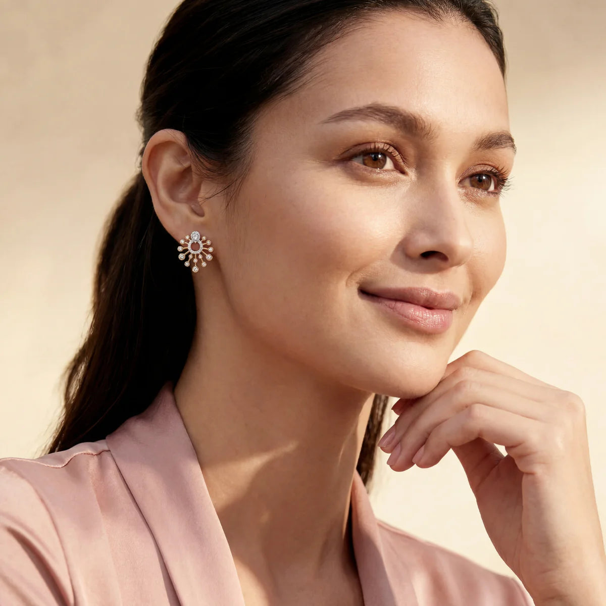 Pear Halo Diamond Sunburst Stud Earrings in 925 Sterling Silver | Elegant Statement Earrings