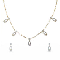 Diamond Paperclip Link Necklace and Earrings Set in 925 Sterling Silver for Women