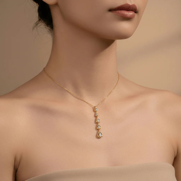 Graduated Pear Cut Diamond Drop Pendant Necklace for Women 925 Sterling Silver