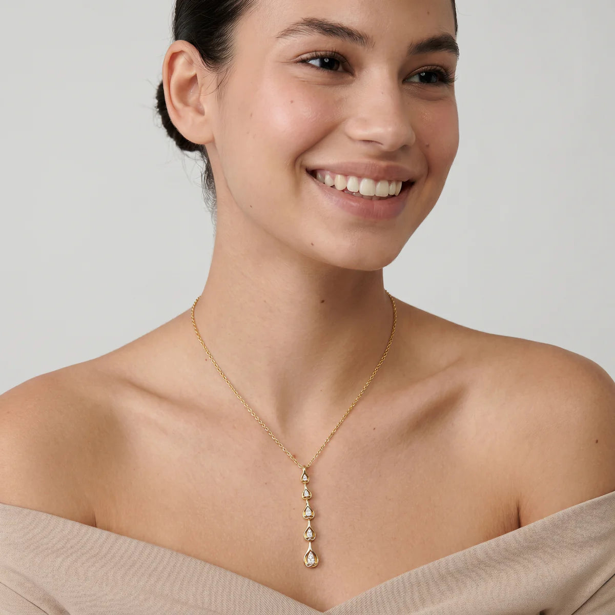 Graduated Pear Cut Diamond Drop Pendant Necklace for Women 925 Sterling Silver