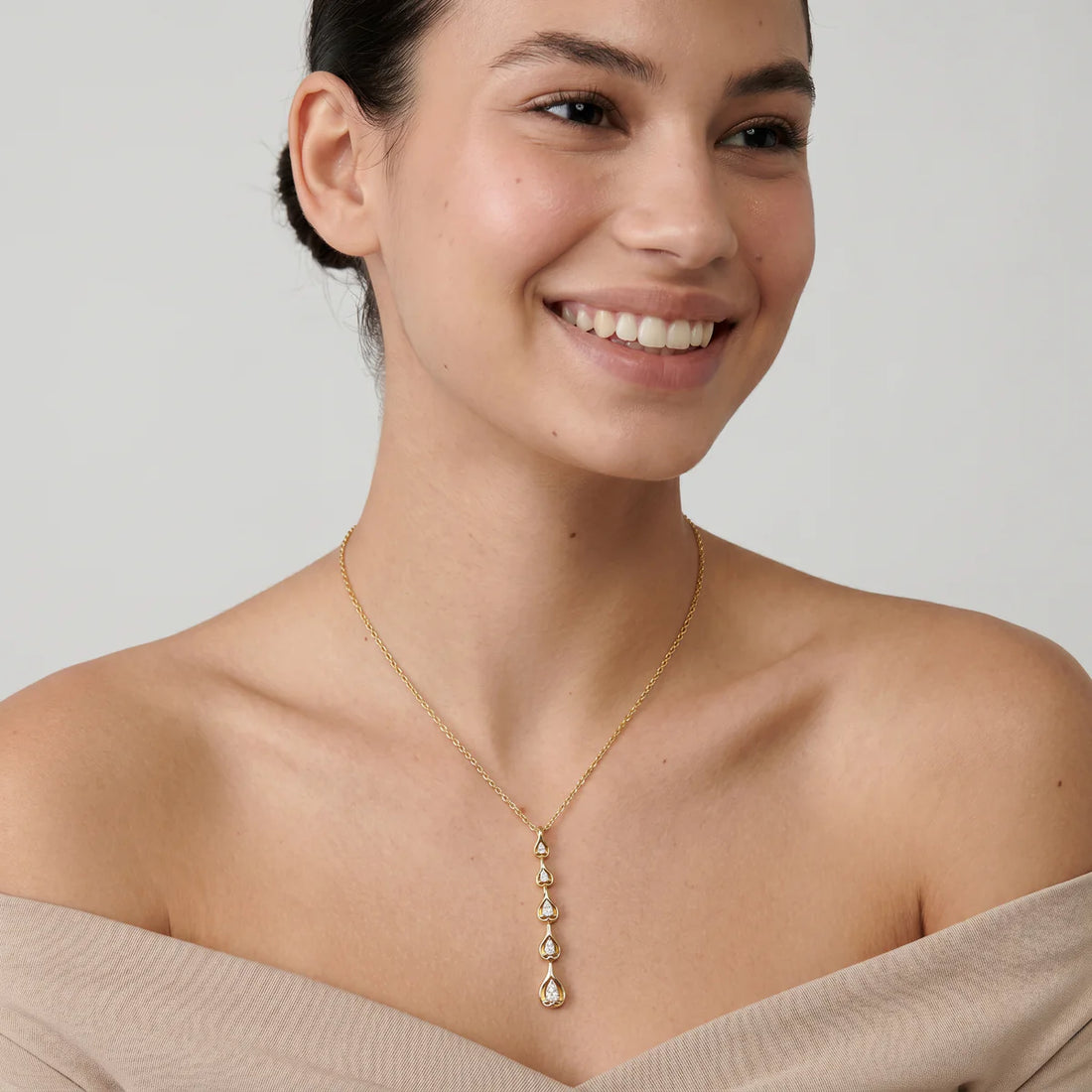 Graduated Pear Cut Diamond Drop Pendant Necklace for Women 925 Sterling Silver