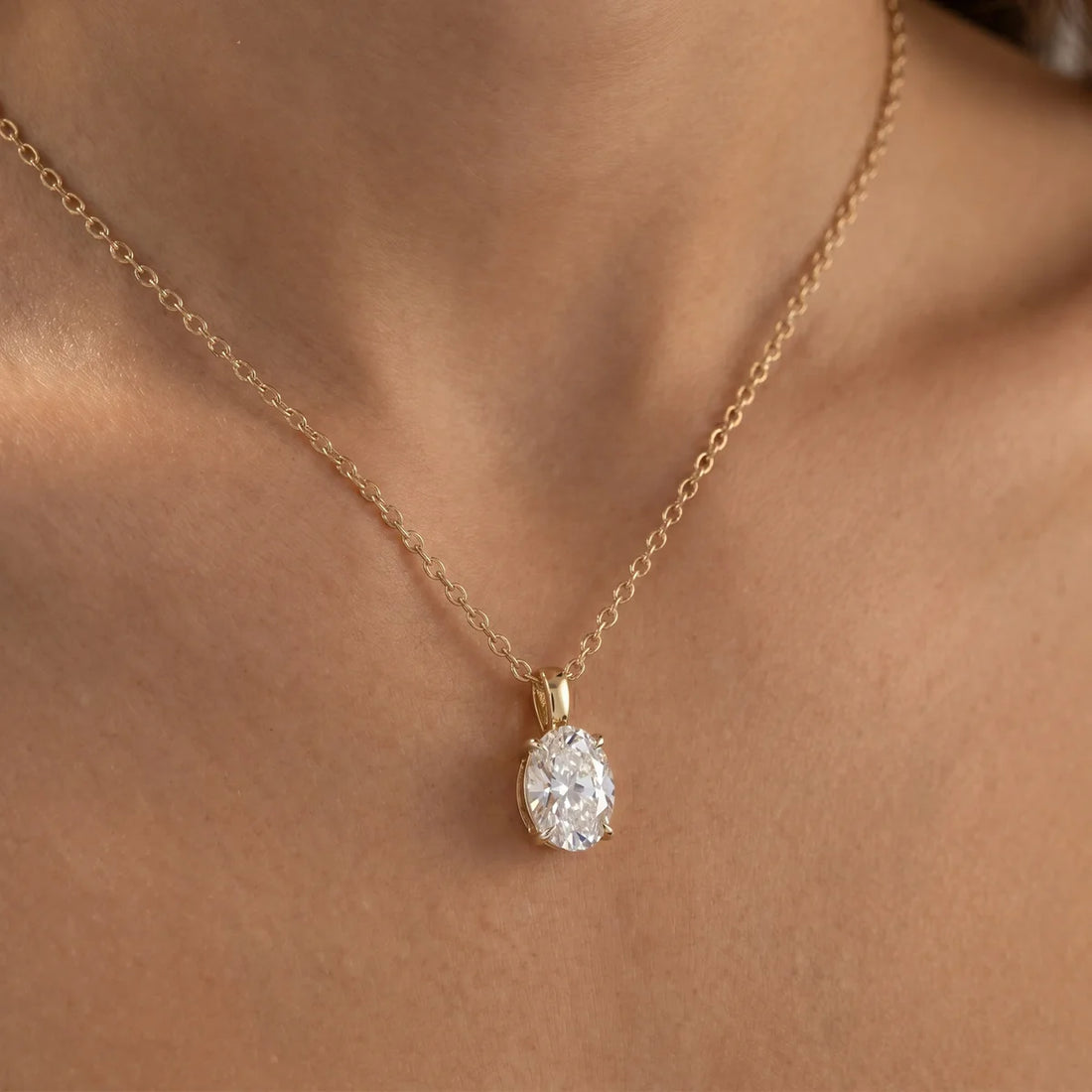 925 Sterling Silver Sparkling Oval Cut Pendant Necklace | Minimalist Jewelry for Women