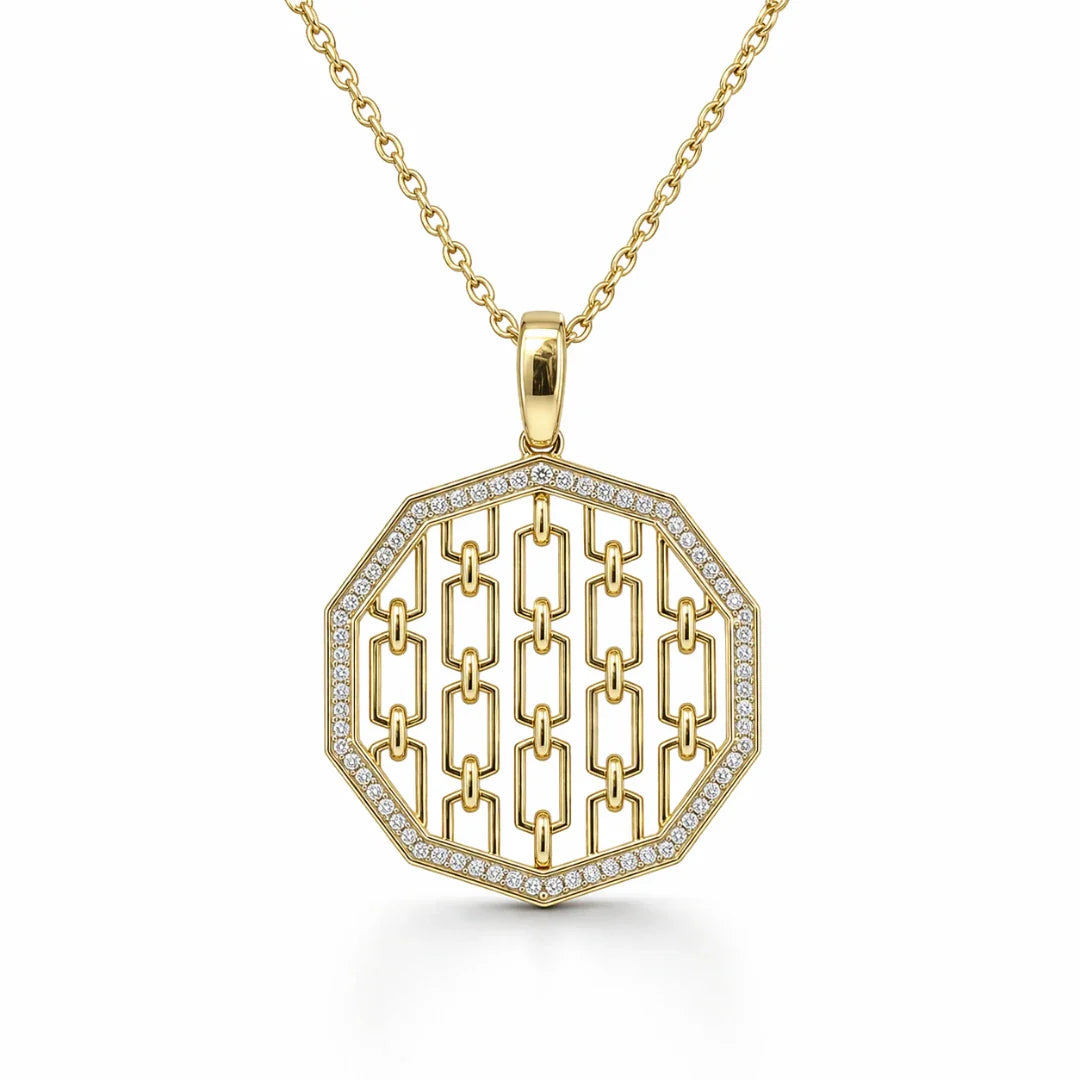 Diamond Chain Link Octagon Pendant Necklace in 925 Sterling Silver | Modern Geometric Jewelry