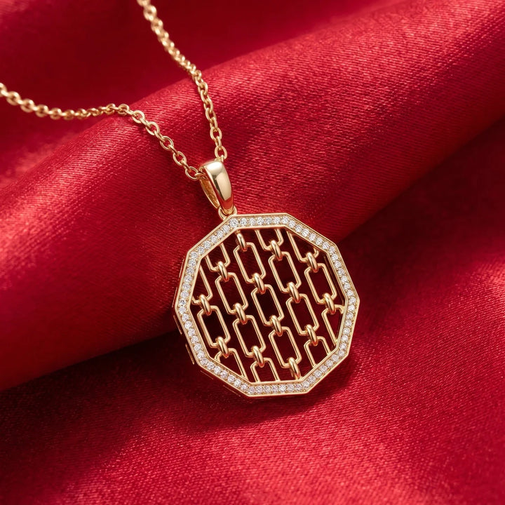 Diamond Chain Link Octagon Pendant Necklace in 925 Sterling Silver | Modern Geometric Jewelry