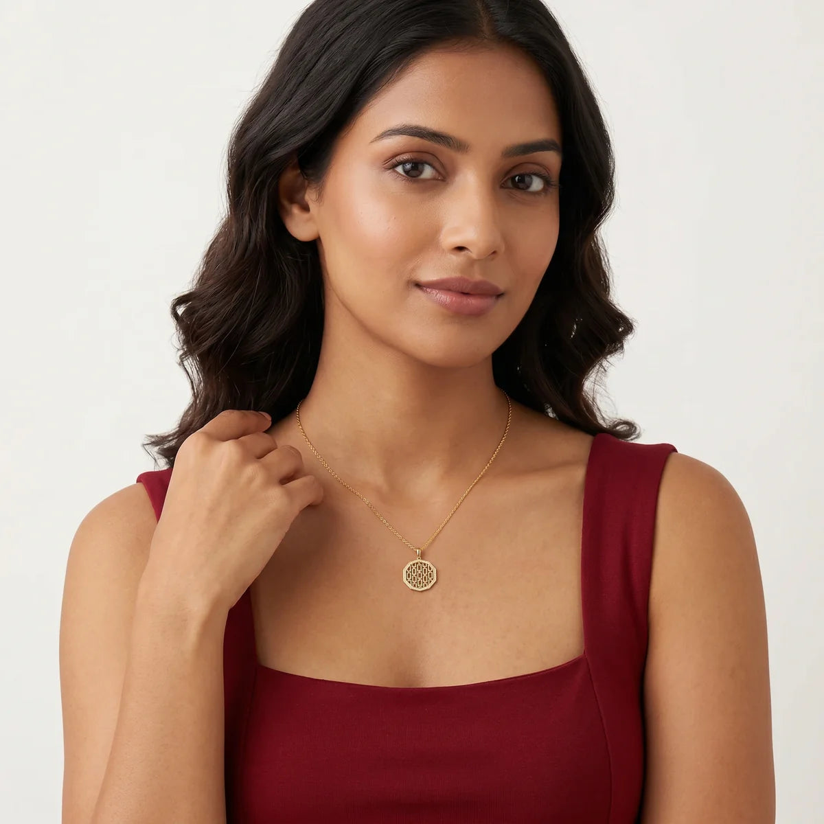 Diamond Chain Link Octagon Pendant Necklace in 925 Sterling Silver | Modern Geometric Jewelry