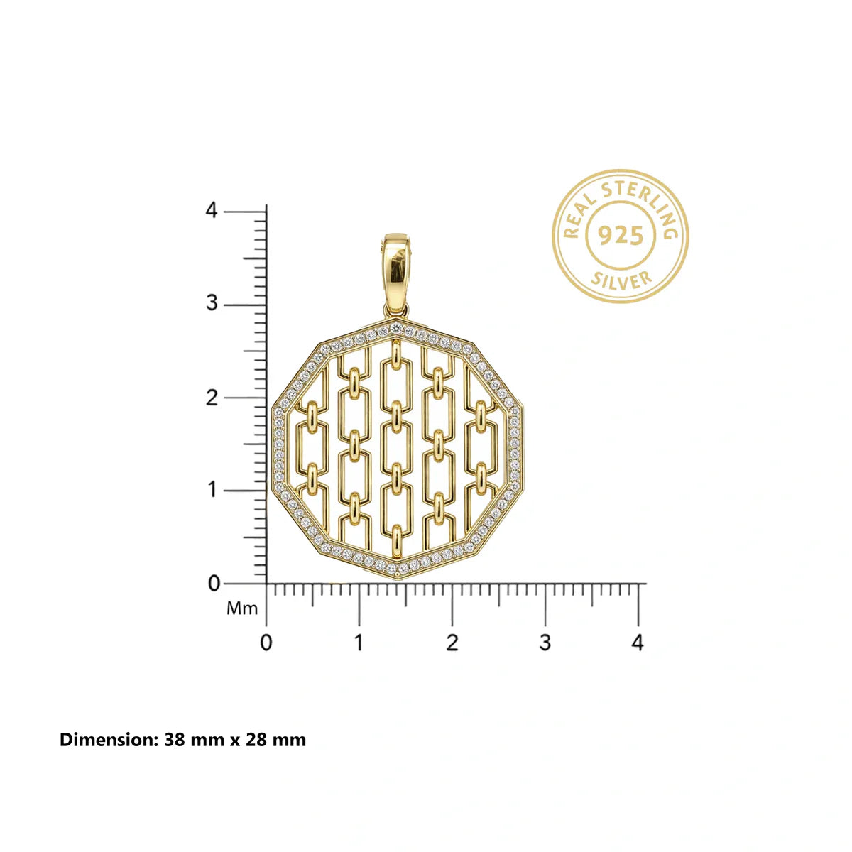 Diamond Chain Link Octagon Pendant Necklace in 925 Sterling Silver | Modern Geometric Jewelry
