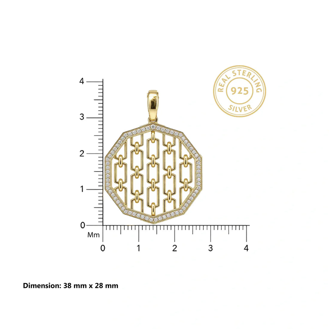 Diamond Chain Link Octagon Pendant Necklace in 925 Sterling Silver | Modern Geometric Jewelry