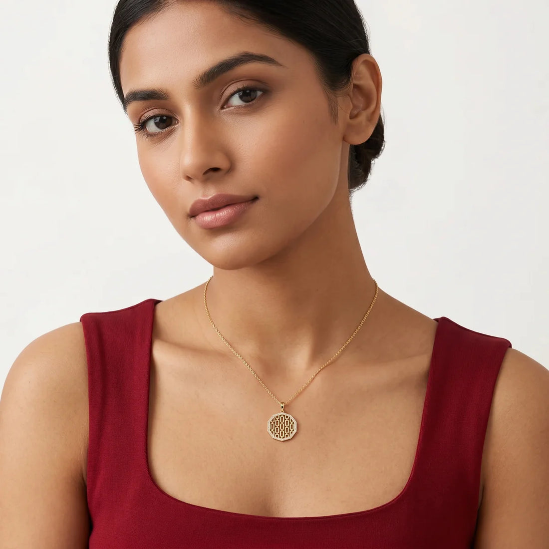 Diamond Chain Link Octagon Pendant Necklace in 925 Sterling Silver | Modern Geometric Jewelry