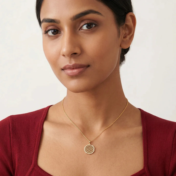 Diamond Chain Link Octagon Pendant Necklace in 925 Sterling Silver | Modern Geometric Jewelry