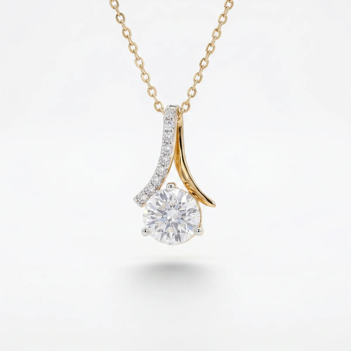 925 Sterling Silver Round Solitaire & Diamond Accent Twist Pendant Necklace