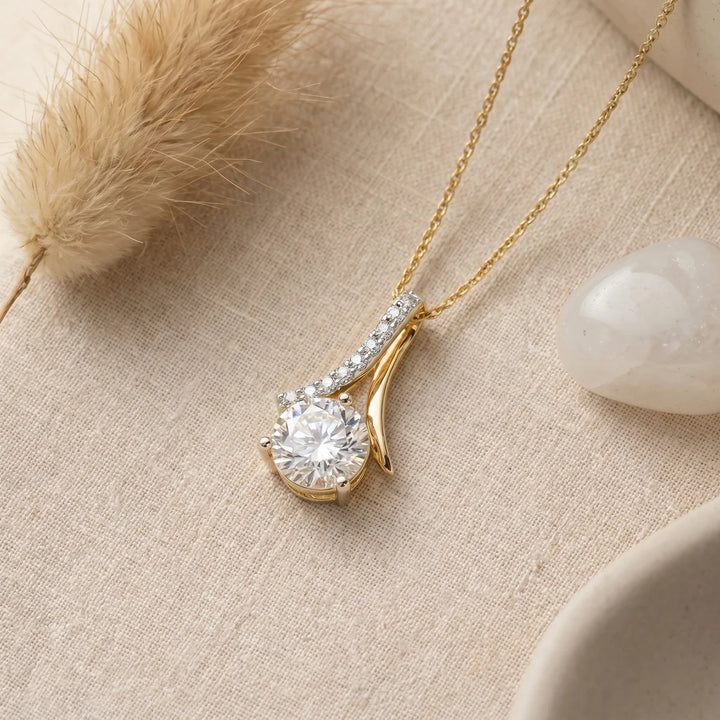925 Sterling Silver Round Solitaire & Diamond Accent Twist Pendant Necklace