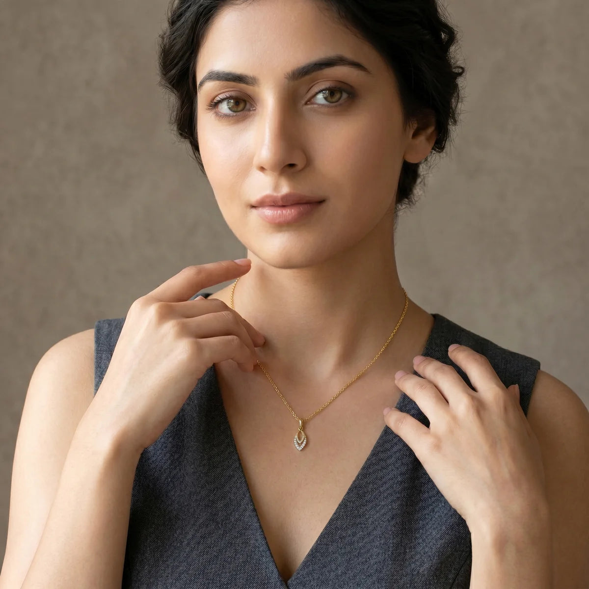 Modern Marquise Shape Diamond Pendant Necklace in 925 Sterling Silver