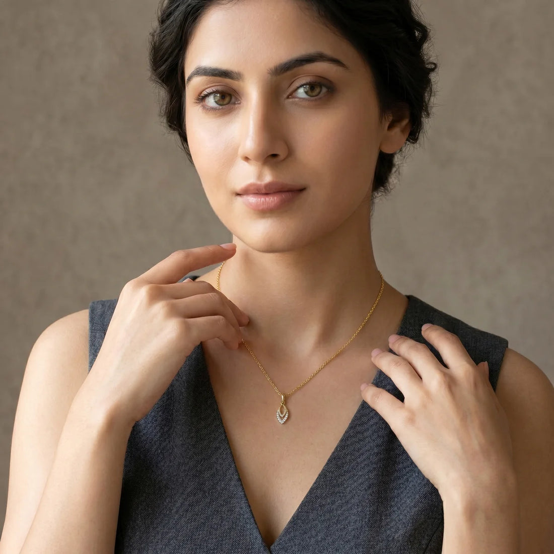 Modern Marquise Shape Diamond Pendant Necklace in 925 Sterling Silver
