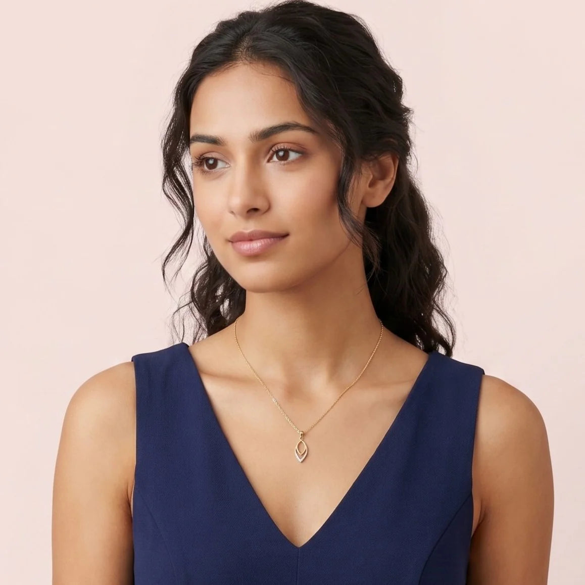 Modern Marquise Shape Diamond Pendant Necklace in 925 Sterling Silver