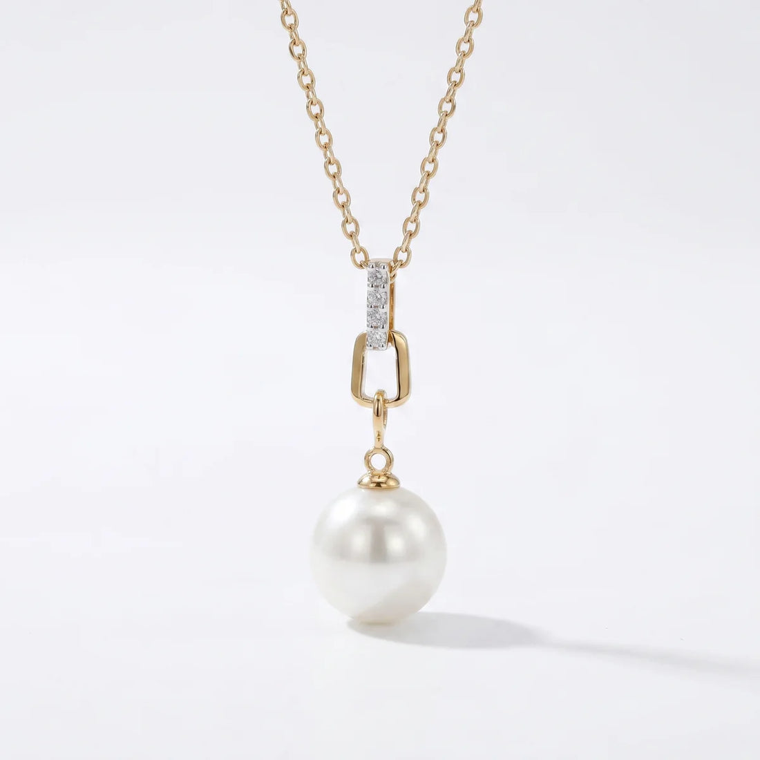 Diamond Bar Freshwater Pearl Drop Pendant Necklace in 925 Sterling Silver
