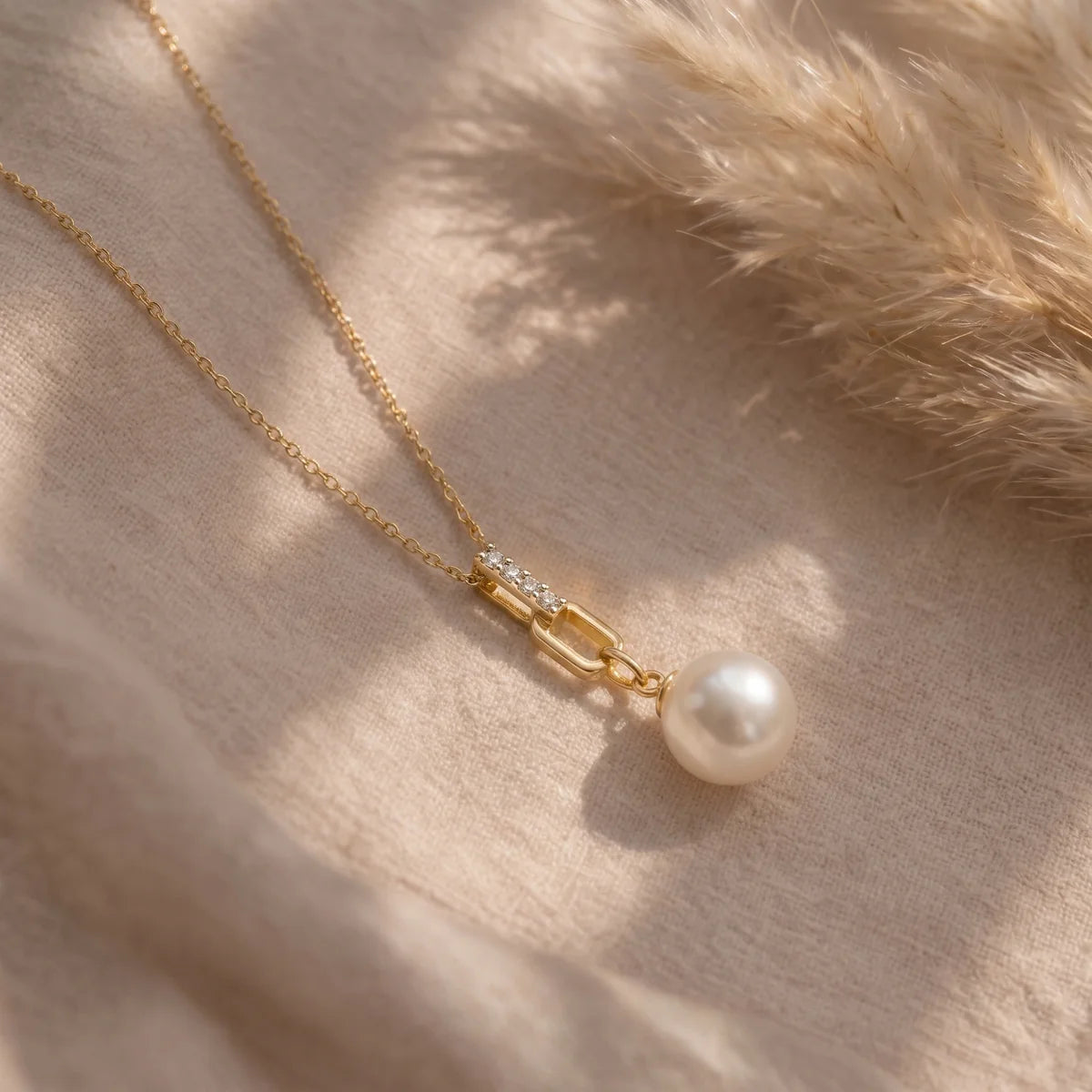 Diamond Bar Freshwater Pearl Drop Pendant Necklace in 925 Sterling Silver