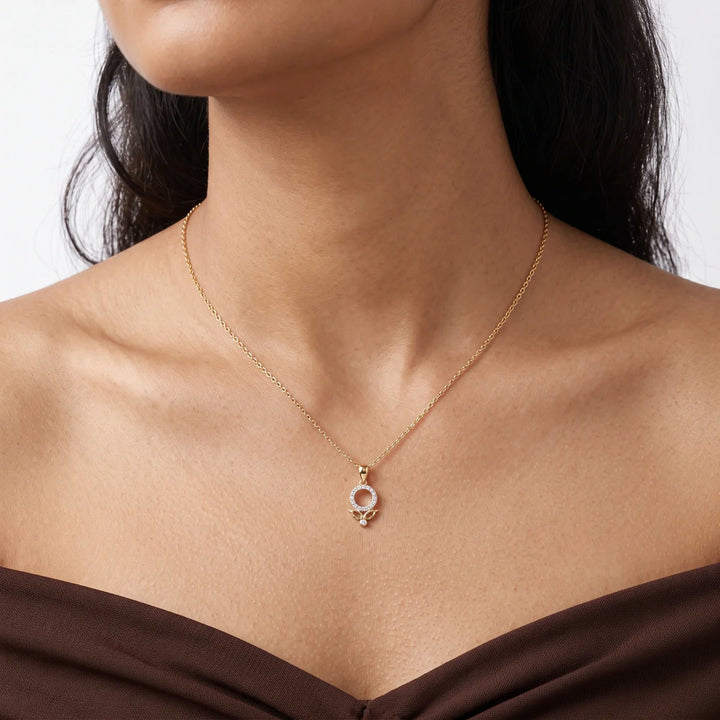 Elegant Diamond Venus Symbol Pendant Necklace in 925 Sterling Silver