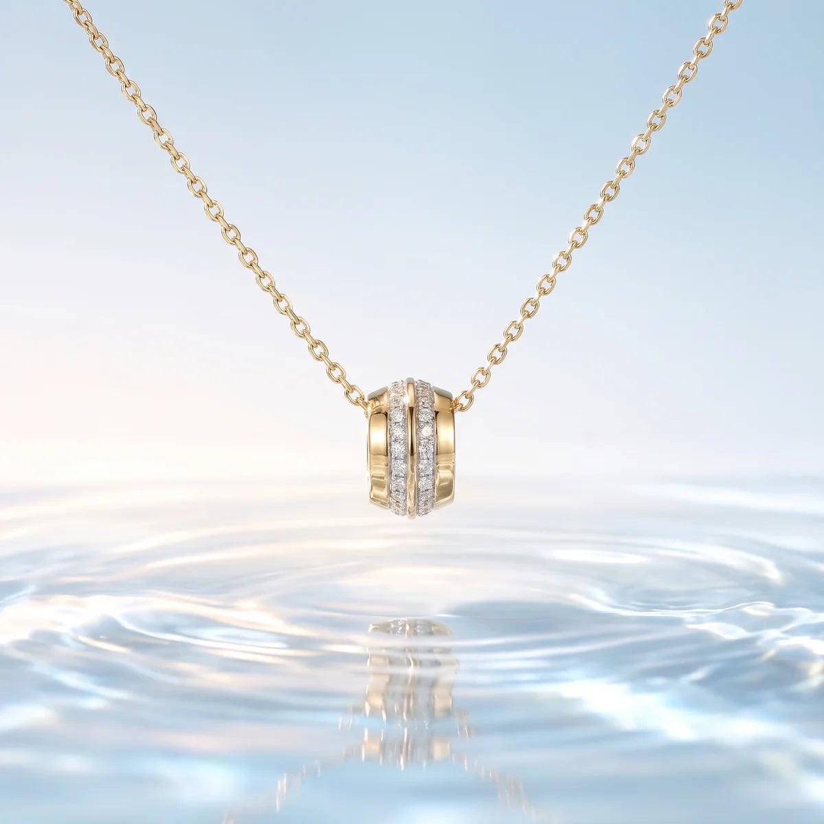 Classic Pavé Diamond Barrel Necklace for Women – 925 Silver
