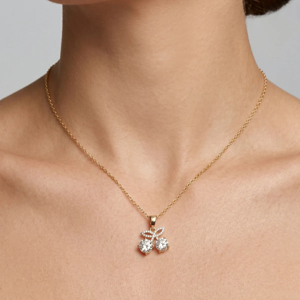 Cherry Blossom Round Diamond Pendant Necklace in 925 Sterling Silver | Fruit-Inspired Floral Pendant | Minimalist Everyday Jewelry