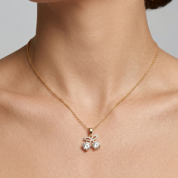 Cherry Blossom Round Diamond Pendant Necklace in 925 Sterling Silver | Fruit-Inspired Floral Pendant | Minimalist Everyday Jewelry