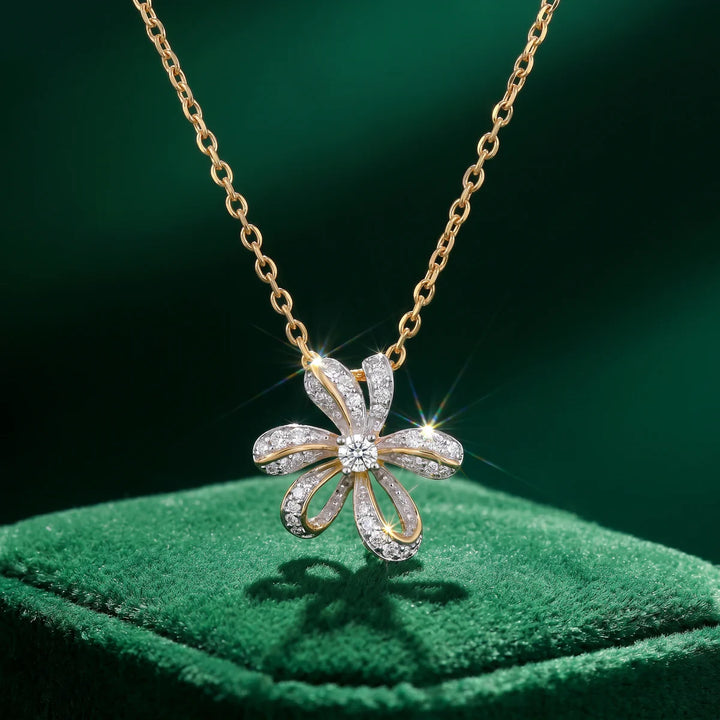 Elegant Two-Tone Flower CZ Pendant with 925 Silver Chain