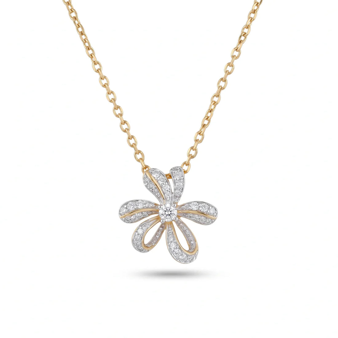 Elegant Two-Tone Flower CZ Pendant with 925 Silver Chain