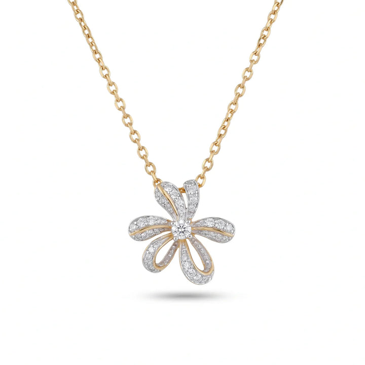 Elegant Two-Tone Flower CZ Pendant with 925 Silver Chain