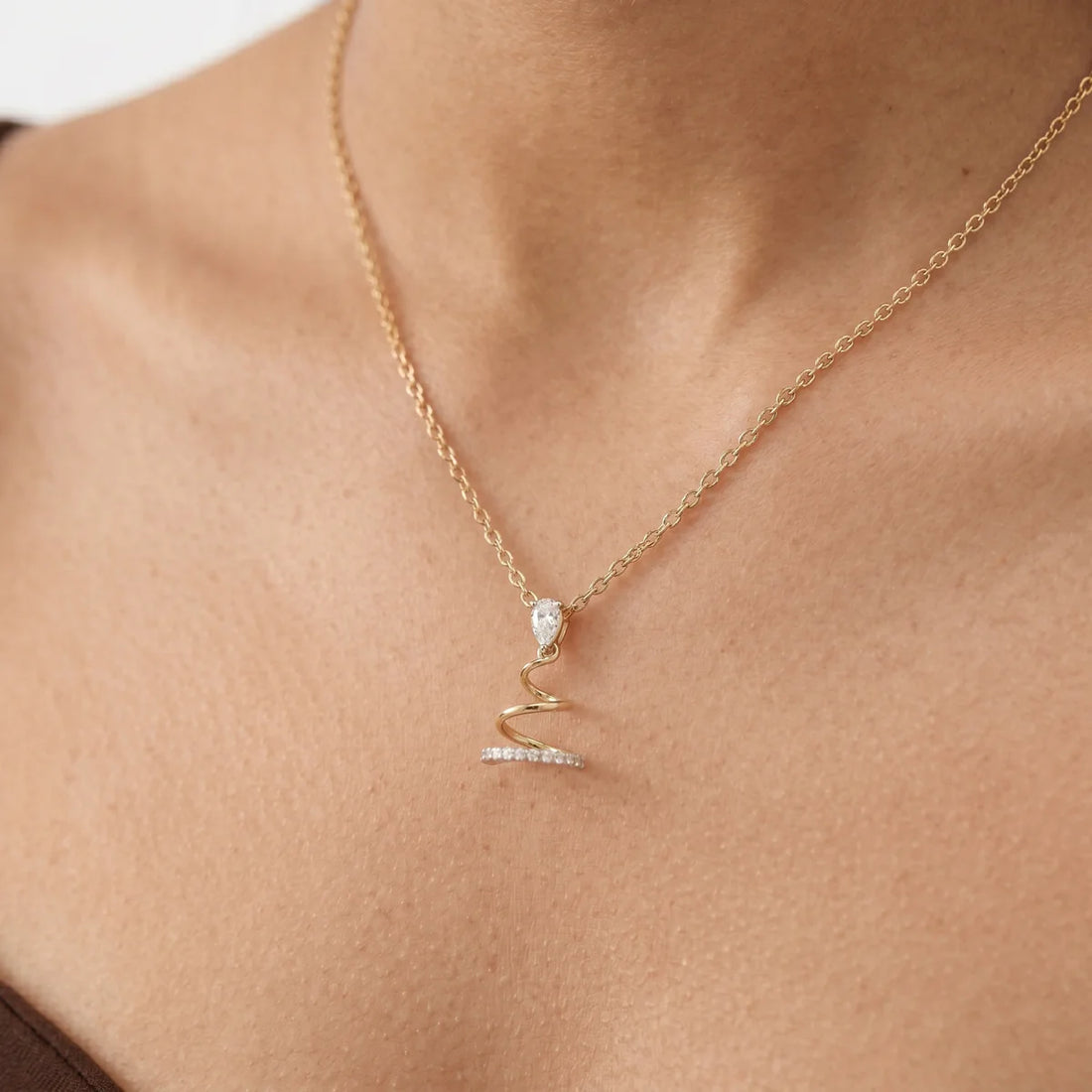 Graceful Swirl Diamond Pendant with 925 Sterling Silver Chain