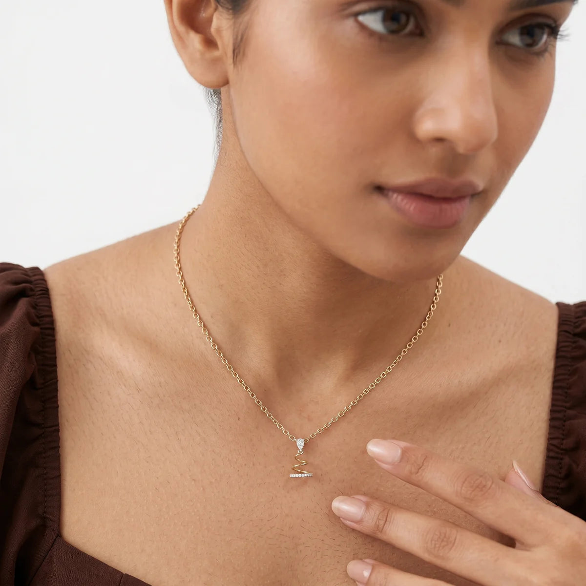 Graceful Swirl Diamond Pendant with 925 Sterling Silver Chain