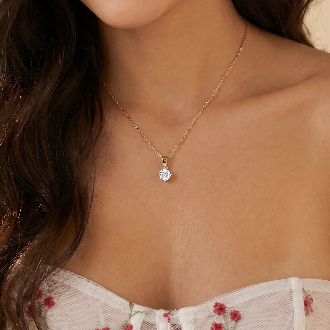 Minimalist Round Solitaire Diamond Look Pendant in 925 Sterling Silver