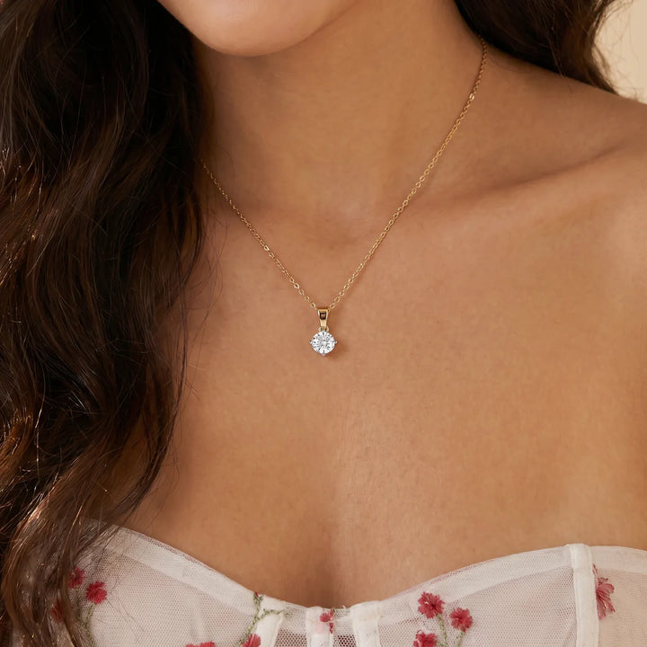 Minimalist Round Solitaire Diamond Look Pendant in 925 Sterling Silver