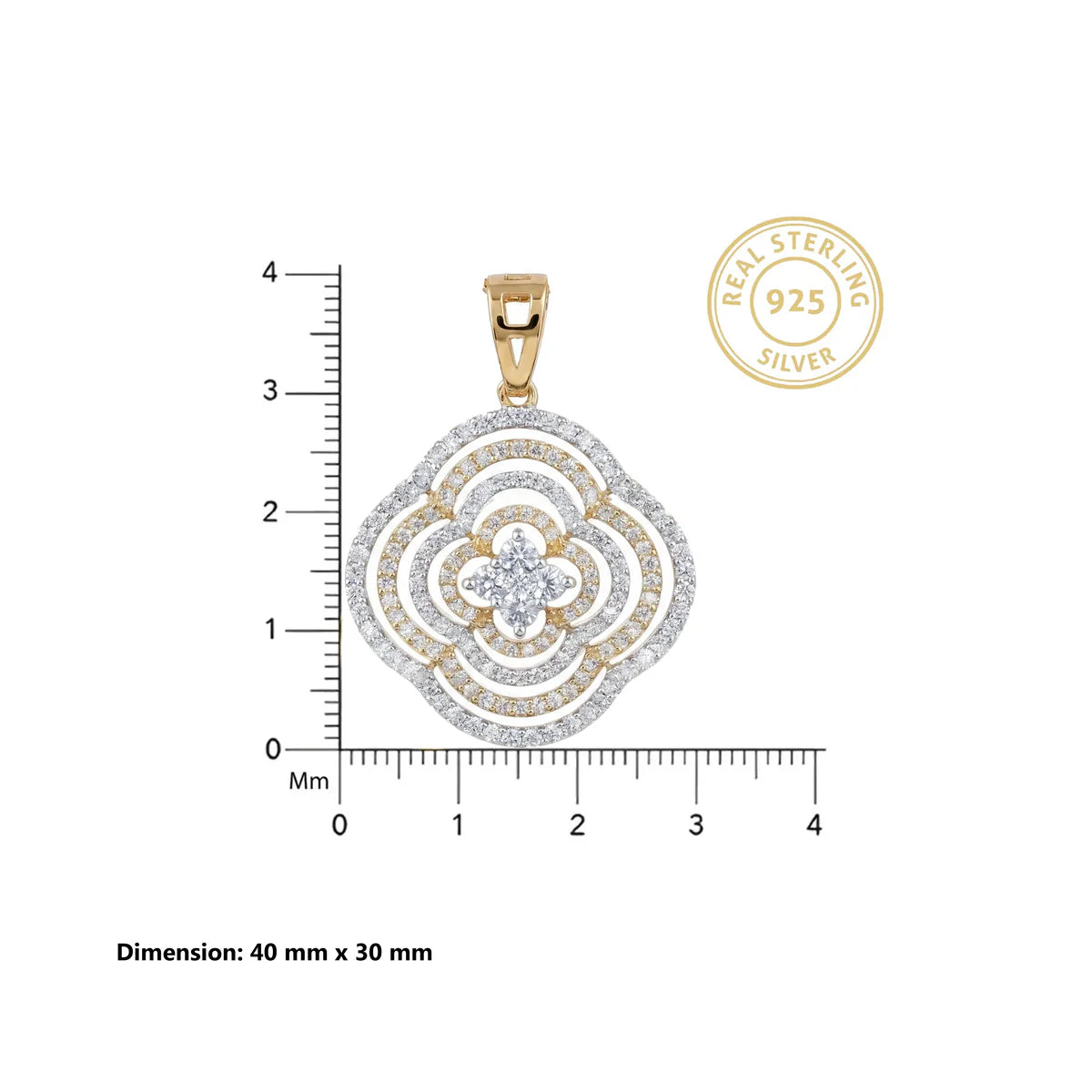 Round Floral Halo Diamond Pendant Necklace in 925 Sterling Silver | Two-Tone Openwork Flower Medallion Pendant