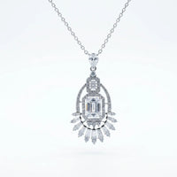 Art Deco Emerald Cut Chandelier Pendant Necklace in 925 Sterling Silver