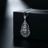 Art Deco Emerald Cut Chandelier Pendant Necklace in 925 Sterling Silver