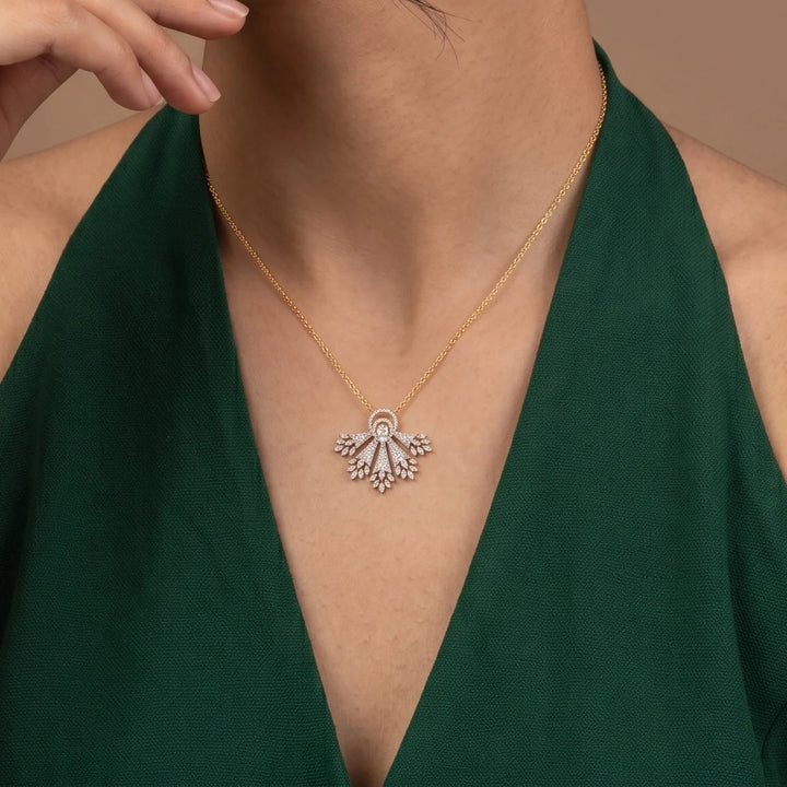 Luxury Pear Cut Diamond Fan Halo Statement Pendant Necklace – 925 Sterling Silver