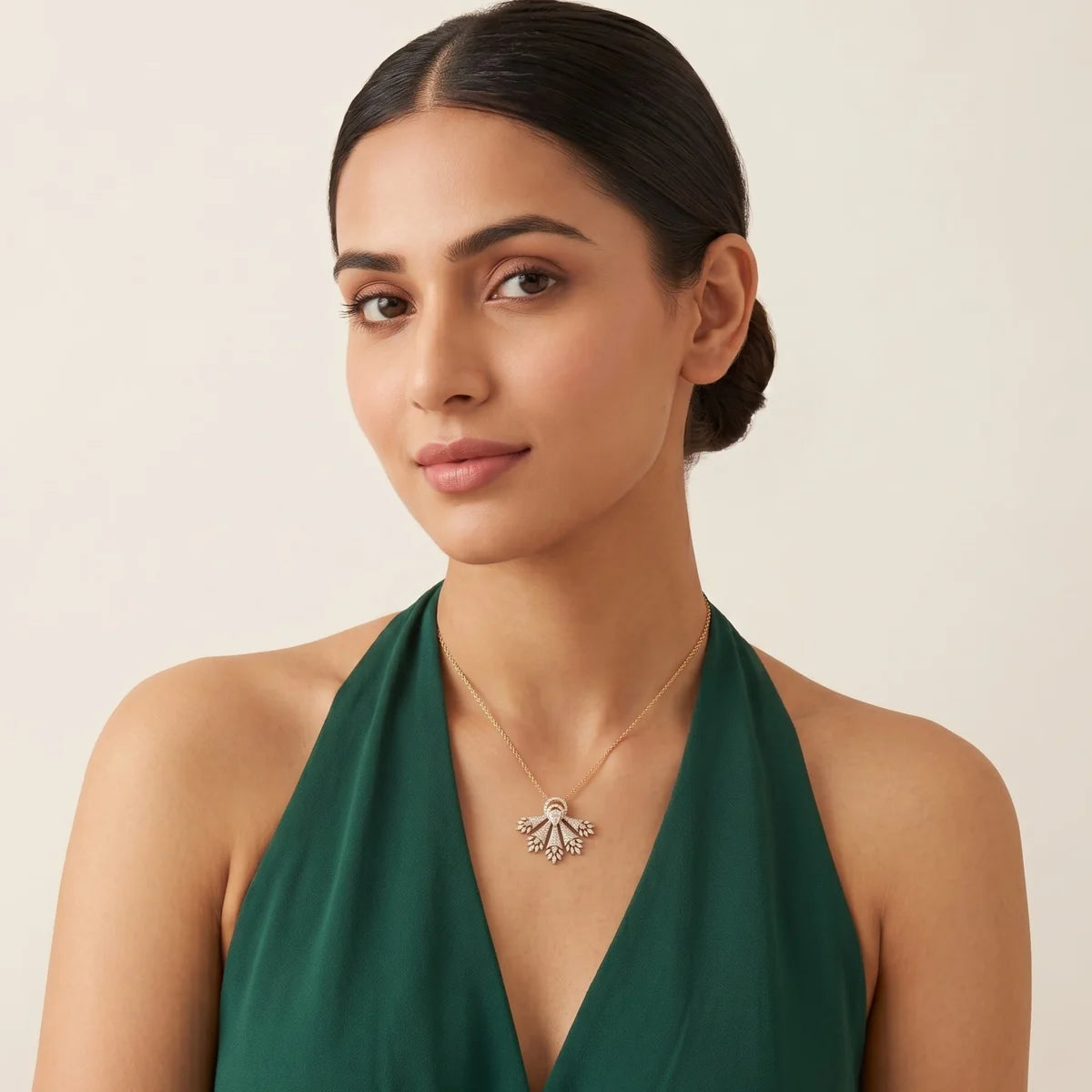Luxury Pear Cut Diamond Fan Halo Statement Pendant Necklace – 925 Sterling Silver